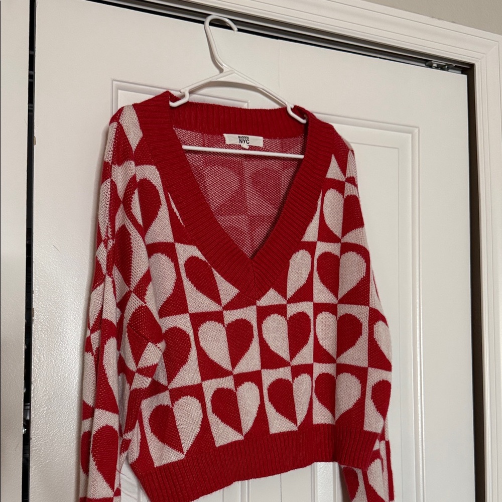 Heart Patterned Red and White Sweater